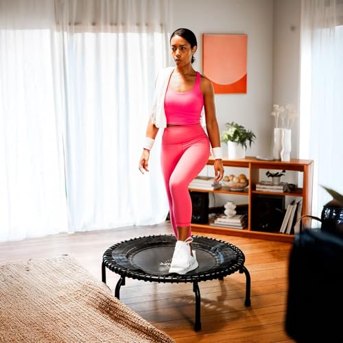 JumpSport 39" Fitness Trampoline and Handle Bar | Model 350i | Matte Black | Exercise Rebounder | 30 Adjustable Bungees | 275 lb Wt. Rating