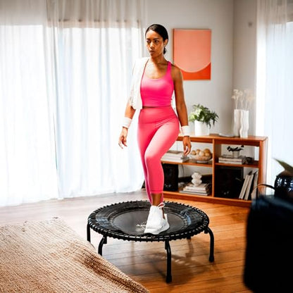 JumpSport 39" Fitness Trampoline and Handle Bar | Model 350i | Matte Black | Exercise Rebounder | 30 Adjustable Bungees | 275 lb Wt. Rating