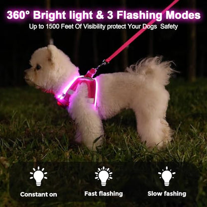 Light Up Dog Harness, Rechargeable LED Dog Harness for Small Medium Dogs - color: Pink, size: M