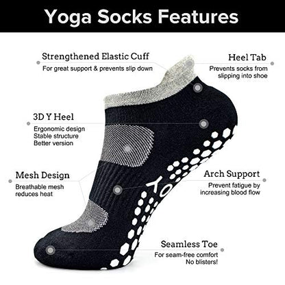 Busy Socks 2 Pack Women Ankle Non Slip Yoga Pilates Grip Socks with Cushion - color: 2 Pairs Black