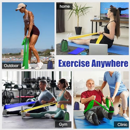 Flat Resistance Bands for Physical Therapy and Rehab, Pilates, Yoga, Latex Elastic Workout Bands Resistance for Women and Men, 5.9 Feet Long