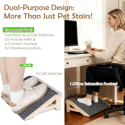 1-Pack Dog Stairs Ramp for Small & Aged Dogs - Wooden Anti-Slip Pet Steps, Low-Angled Dog Assist Ramp for Indoor & Outdoor, 4.2in, Slant Board Calf Stretcher & Footrest, Patio/Home/Office 3-in-1 Use - size: 1 Pack