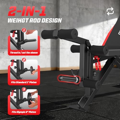 OPPSDECOR 1200LBS Weight Bench with Wide-Range Leg Extension & Curl (Full ROM), Adjustable Workout Bench Press with Wheels & Handle, Incline/Flat Weight Bench for Home Gym Strength Training