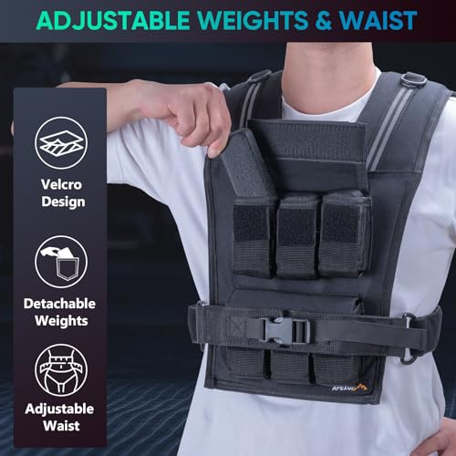 Adjustable Weighted Vest Men 20lbs/30lbs/40lbs Weights with Reflective Stripe, Weight Vest Woman Workout Vest for Strength Training Running Walking