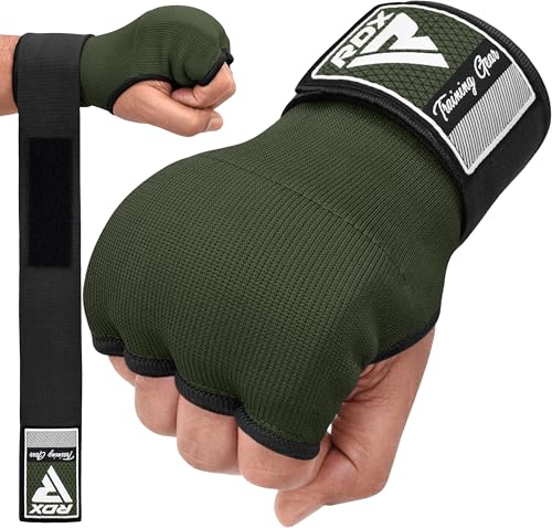 RDX Gel Boxing Hand Wraps Inner Gloves Men Women, Quick 100cm Long Wrist Straps, Elasticated Padded Fist Under Mitts Protection, Muay Thai MMA Kickboxing Martial Arts - color: Army Green, size: X-Large