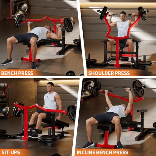 Chest Press Machine, 1250LBS Multi-Functional Adjustable Bench Press Machine with Independent Converging Arms, Flat Incline Bench for Chest, Shoulder, AB Workouts Home Gym Equipment