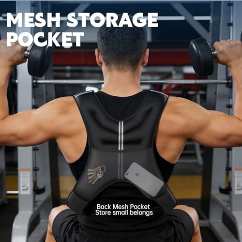 Weighted Vest, Weight Vest with Reflective Stripe, Body Weight Vest with Back Mesh Pocket for Women & Men, Home Gym & Outdoor Strength Training