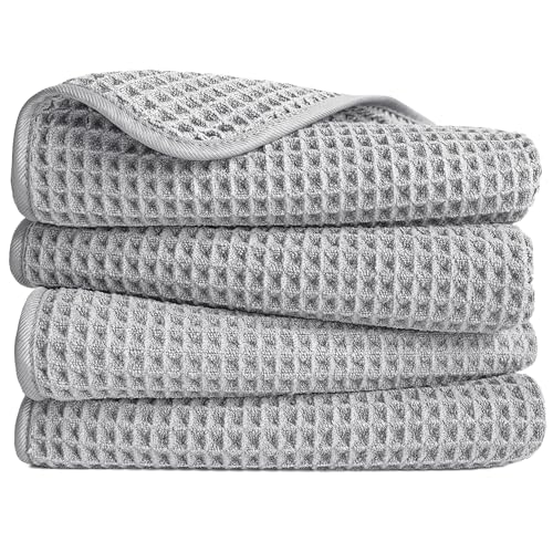 POLYTE 430 GSM Poly Blend Microfiber Quick Dry Waffle Hand Towel, 16x30 in - color: Light Gray