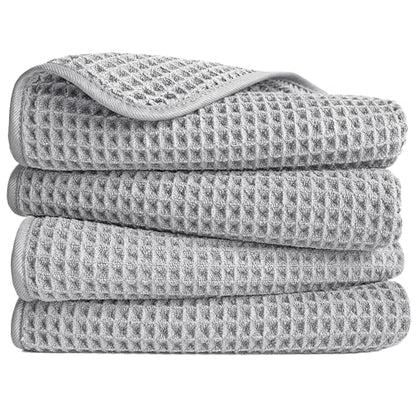 POLYTE 430 GSM Poly Blend Microfiber Quick Dry Waffle Hand Towel, 16x30 in - color: Light Gray