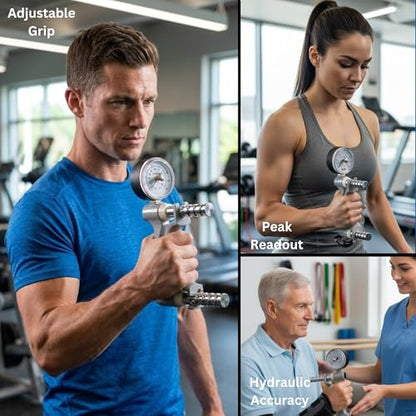 Jamar Hydraulic Hand Dynamometer, Grip Strength Tester with Peak Force Indicator, Adjustable Handle, Ergonomic Manual Design, PSI Calibrated, Durable & Cordless Grip Strength Tool