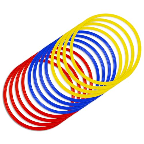 AGORA Sports Speed Ring Set for Basketball, Football, and Soccer, Sharpen Footwork, Agility, and Speed - Set of 12 in Red, Blue, and Yellow