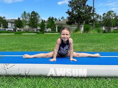 AWSUM Inflatable Gymnastics Mat, Tumble Track Air Mats with Pump - color: Blue/White, size: 13ft*6.6ft*8in(4*2*0.2M)