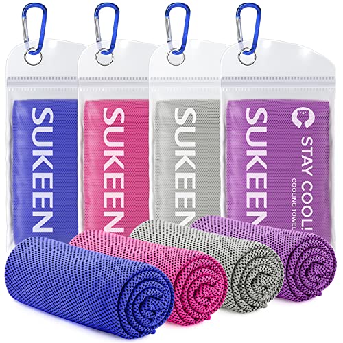 Sukeen 4 Pack Cooling Towels (40"x 12"), Cooling Neck Wraps, Soft Ice Towel - color: Dark Blue/Pink/Grey/Purple