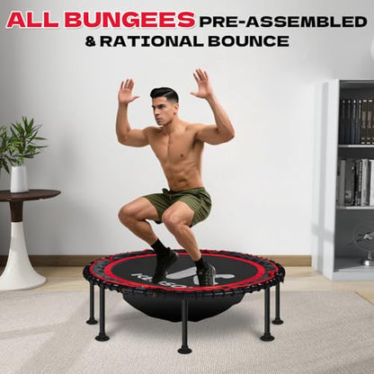 40/48" Foldable Rebounder Trampoline for Adults with Bungee, 450/550 LBS Quiet Indoor Mini Trampoline for Adults Fitness, Gym Workout, Home Exercise