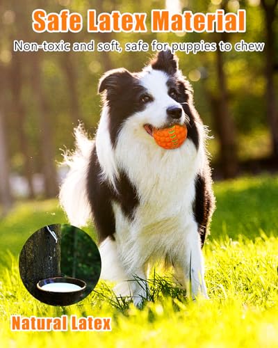 Squeaky Dog Balls, Interactive Funny Puppy Chew Toys for Fetch Play to Keep Them Busy, Latex Rubber Pet Tennis Soccer Ball Toy Bundle (4 Pack) for Medium Breed Dogs - size: Medium 2.8”, style: 4 Pack