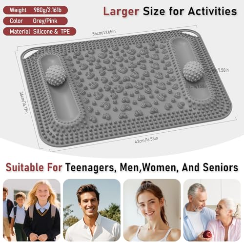 Foot Massage Mat & Foot Massage Balls, Spike Acupressure Reflexology Mat for Feet Pressure Point Stimulation, Silicone Massager Board Plantar Fasciitis Pain Stress Relief for Office Home Grey - color: 22.4x14.2" Grey