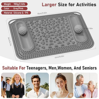 Foot Massage Mat & Foot Massage Balls, Spike Acupressure Reflexology Mat for Feet Pressure Point Stimulation, Silicone Massager Board Plantar Fasciitis Pain Stress Relief for Office Home Grey - color: 22.4x14.2" Grey
