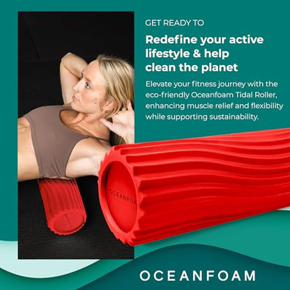 Tidal Roller - Red - Muscle Massage Foam Roller for Back Pain & Stretching - Firm and Ergonomic Wide Wave Textured - Yoga, Athletics, & Wellness - Full Size, 20" x 5" - color: Red