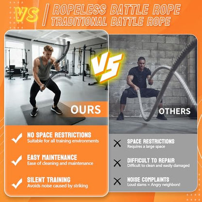 2PCS Ropeless Battle Ropes for Home Gym, Portable Cordless Workout Ropes with Gloves, Bag & Tutorial, Low-Impact HIIT Fitness Equipment for Full Body Cardio and Strength Training