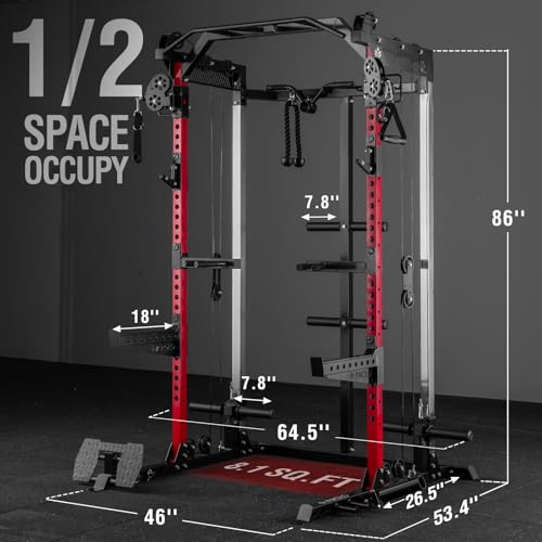 Mikolo Power Cage, 2000LB Power Rack with Independent Dual Pulley System, Multi-Function Home Gym Workout Machine for Cable Crossover and Squat
