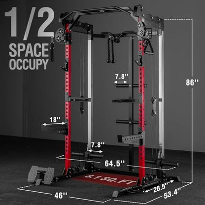 Mikolo Power Cage, 2000LB Power Rack with Independent Dual Pulley System, Multi-Function Home Gym Workout Machine for Cable Crossover and Squat