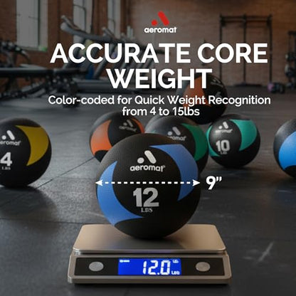 Aeromat Airless Medicine Ball, 9-Inch Diameter Weighted Workout Ball for Exercise, Textured Grip, Latex-Free, Color-Coded for Strength Training & Fitness