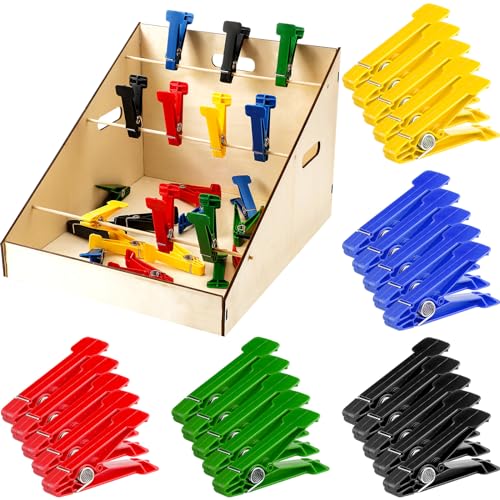 25 Pcs Graded Pinch Pin Exerciser, Finger Exerciser Hand Exercise Equipment with Wooden Storage Stand Occupational Trainer Tools Pinch Hand Clips for Conditioning Grip Strength Trainer