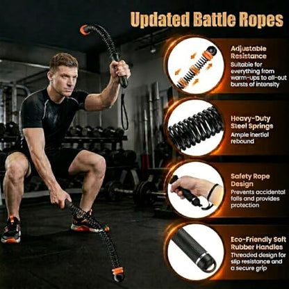 Portable Ropeless Battle Ropes, Weight-Adjustable Battle Ropes for Home Gym with Storage Bag, Low-Noise Battle Rope with Non-slip Handle, Cordless BattleRopes for Hiit & Low-Impact Cardio Training