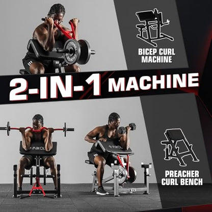 Mikolo Preacher Curl Bench, Plate Loaded Bicep Curl Machine, Bicep Workout Equipment，2 in 1 Arm Training Machine for Home Gym
