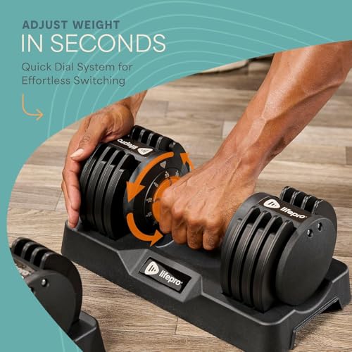 Lifepro Adjustable Dumbbells & Weights for Home Gym, Quick-Adjust - color: Dark Black