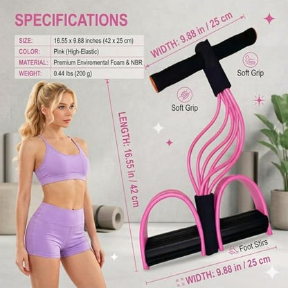 Pedal Resistance Band with Handles, Pink, Upgraded 6-Tube | Pedal Puller for Home Workouts, Full-Body, Core Strength, Arm Training and Leg Exercises
