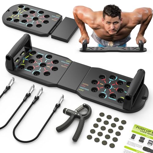 Push Up Board Fitness, Workout Home Gym Equipment, 20 in 1 Exercise Pushup Bar Handles for Floor, Strength Training Equipment for Men - color: Black Kit