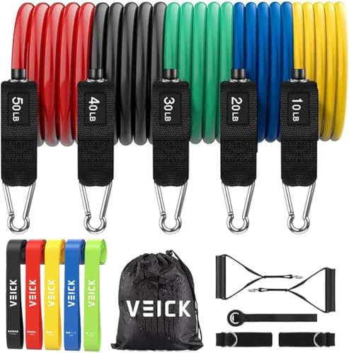 VElCK Resistance Bands Set with Handles for Exercise, Workout and Home Gym - color: Colorful, size: 10-150LBS + 5 Loop Bands