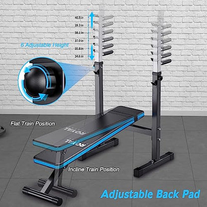 Adjustable Weight Bench with Barbell Rack, Weight Lifting Bench Press for Home Gym, Strength Training Workout Bench, 48.8"D x 25.9"W x 45.4"H