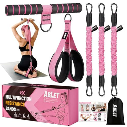 3 Tube Adjustable Pedal Resistance Band with Handle, Home Gym Equipment for Women – Targets Abs, Core, Waist, Arm & Leg, Sit Up Exercise Tool, Upgraded Multifunction Toning Bands for Abdomen & Glutes