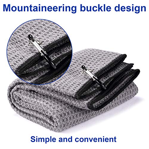 2 Pack 16" x 24" Tri-fold Golf Towel Set, Microfiber Fabric Waffle Pattern Towels, Heavy Duty Carabiner Clip (2 Pcs, 2 Colors) - color: 4:all Black