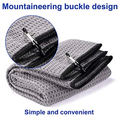 2 Pack 16" x 24" Tri-fold Golf Towel Set, Microfiber Fabric Waffle Pattern Towels, Heavy Duty Carabiner Clip (2 Pcs, 2 Colors) - color: 4:all Black