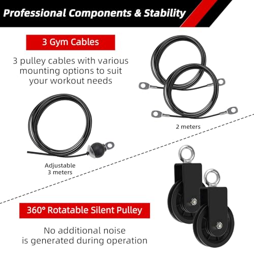 LFJ LAT Pull Down and Lift Weight Pulley System Cable Machine Pulley Attachment for Triceps Pull Down, Biceps Curl, Back, Forearm, Shoulder Home Gym Equipment - style: Set with Adjustable Bar