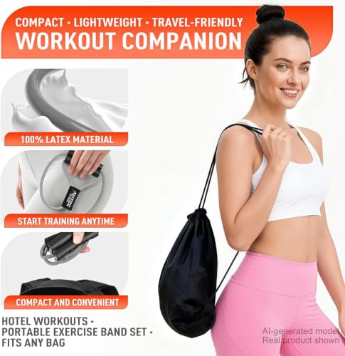 Figure 8 Resistance Bands for Arm, Back, 3 Level Latex Heavy Exercise Bands with Handles for Strength Training, Full Body Workout, Physical Therapy, Pilates, Yoga, Home Gym Equipment for Women - style: Grey-1