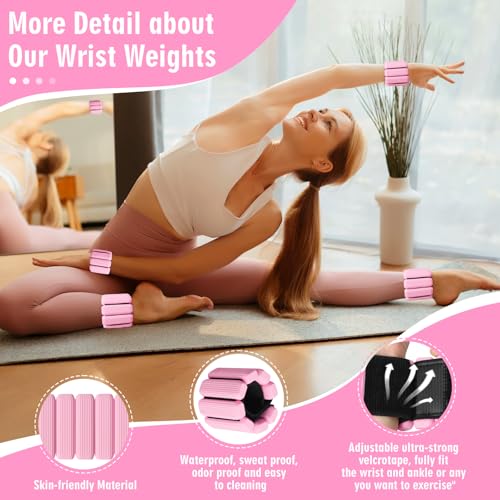 Wrist Weights Set of 2, Wearable Wrist Ankle Weights for Women & Men, Silicone Weighted Bangles Adjustable Arm and Leg Weights for Walking Yoga Pilates Running Dance Gym 2lb