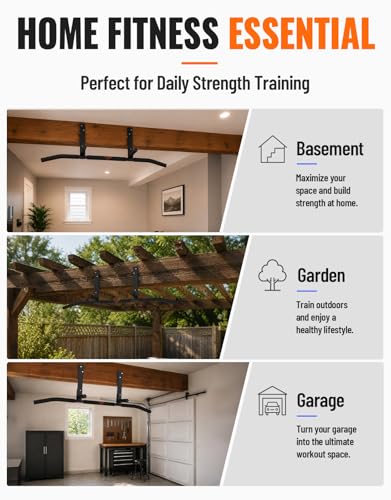 Joist Mount Pull Up Bar, Wall Chin Up Bar Ceiling Mount for Beams, Heavy Duty Steel Construction, Home Gym Workout Equipment -Patent Pending - color: Joist Mounted for 8-9ft Beams, Standard Grip