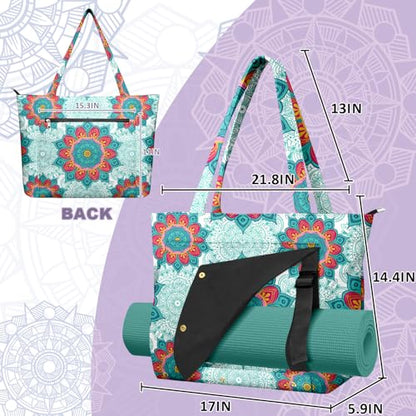 Yoga Bag for Women, Large Canvas Yoga Mat Tote Bag with Yoga Mat Carrier - color: Light Green