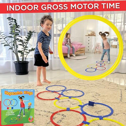 12 Hopscotch Rings, 3 Bean Bags, 25+ Games Guide, Obstacle Course for Kids