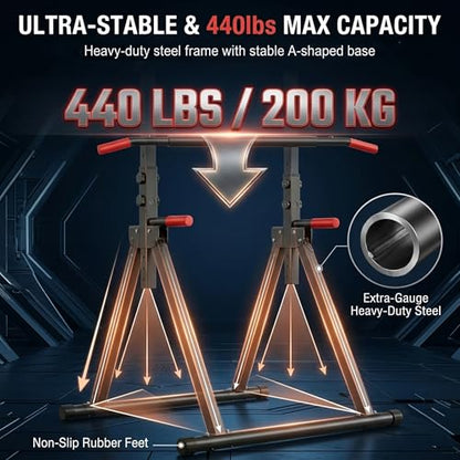 Foldable Power Tower Pullup Bar Standing, Multi-Function Adjustable Height Pull Up Dip Station for Gym Workout, Strength Training Fitness Equipment, Triangular Design for Home Outdoor