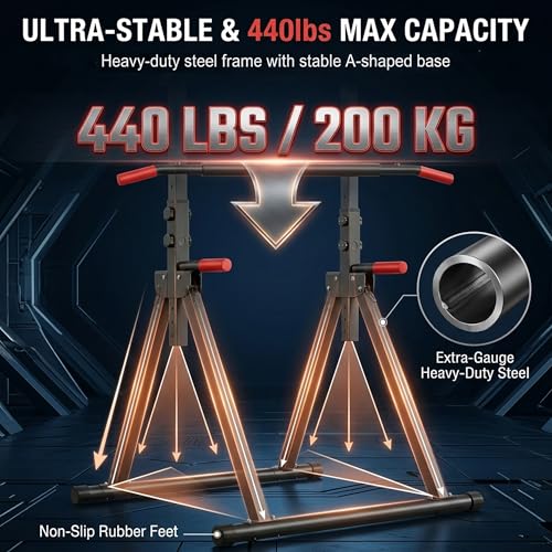 Foldable Chin Up Stand Stand Strength Training Tower, Multifunctional Double Bar, 6 Adjustable Height Settings, Suitable for Home Gym, Up to 440 lbs