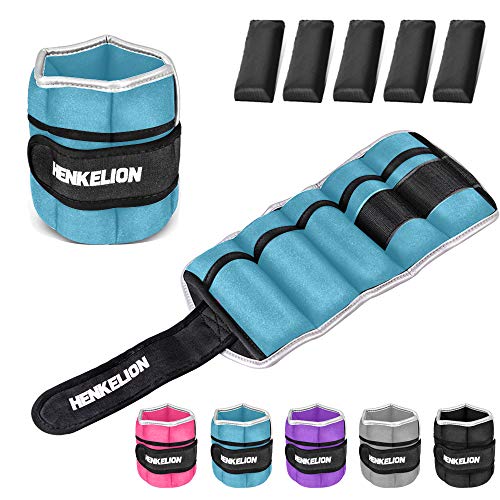 Henkelion 1 Pair 2 3 5 10 Lbs Adjustable Ankle Weights for Women Men Kids, Strength Training Wrist and Ankle Weights Sets for Gym, Fitness Workout, Running, Lifting - Black Grey Pink Blue Purple - color: Blue, size: 5 lbs (x2)