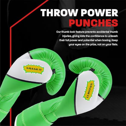 Kids Boxing Gloves for Kids Children Youth Punching Bag Kickboxing Muay Thai Mitts MMA Training Sparring Gloves - color: Green, size: 6 oz