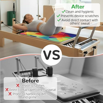 Non Slip Pilates Reformer Mat, Soft Fleece Surface Pilates Towel Mat, Pilates Mat with Multiple Equipment, Lightweight and Foldable, Wicking and Quick Drying for Yoga, Fitness