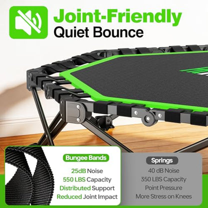 48" Foldable Mini Trampoline, 550lb Capacity Rebounder with Adjustable T-Bar for Adults, Home Gym Fitness Equipment (Black Green)