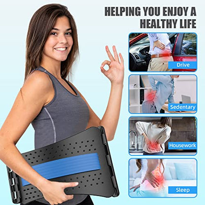 Back Stretcher for Pain Relief, Multi-Level Back Cracker Lower Back Pain Relief Device, Lumbar Support Spine Board with 3 Adjustable Settings for Bed, Chair & Car with Massager